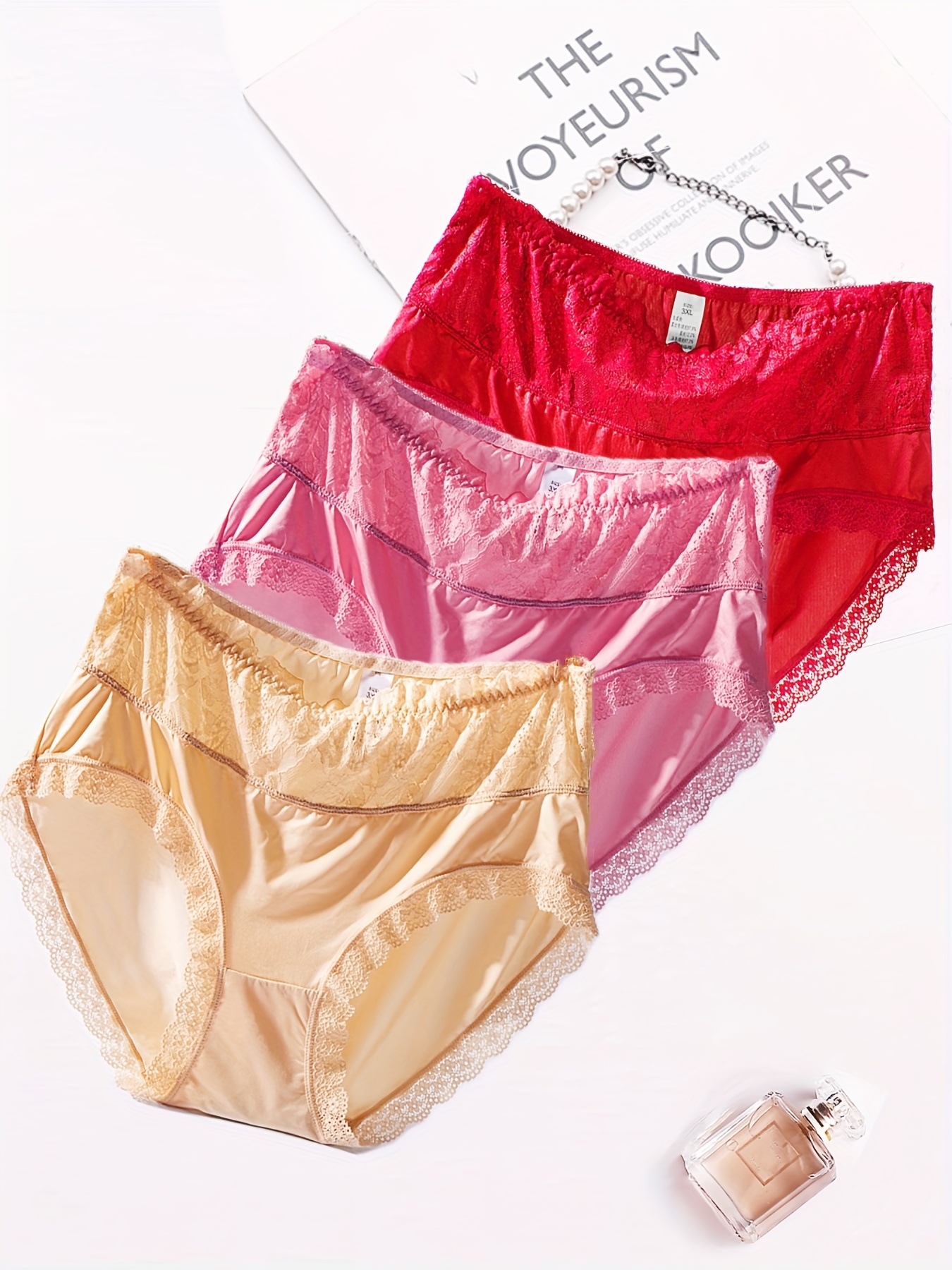 Women's Soft Satin Lacy Panties Plus Size Ladies Lingerie Seamless Underwear