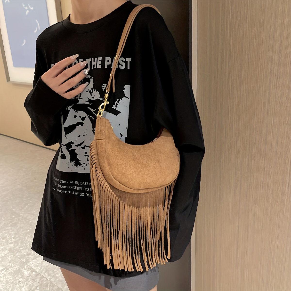 Vintage Suede Leather Bag Women's Hippy Style Shoulder Bag
