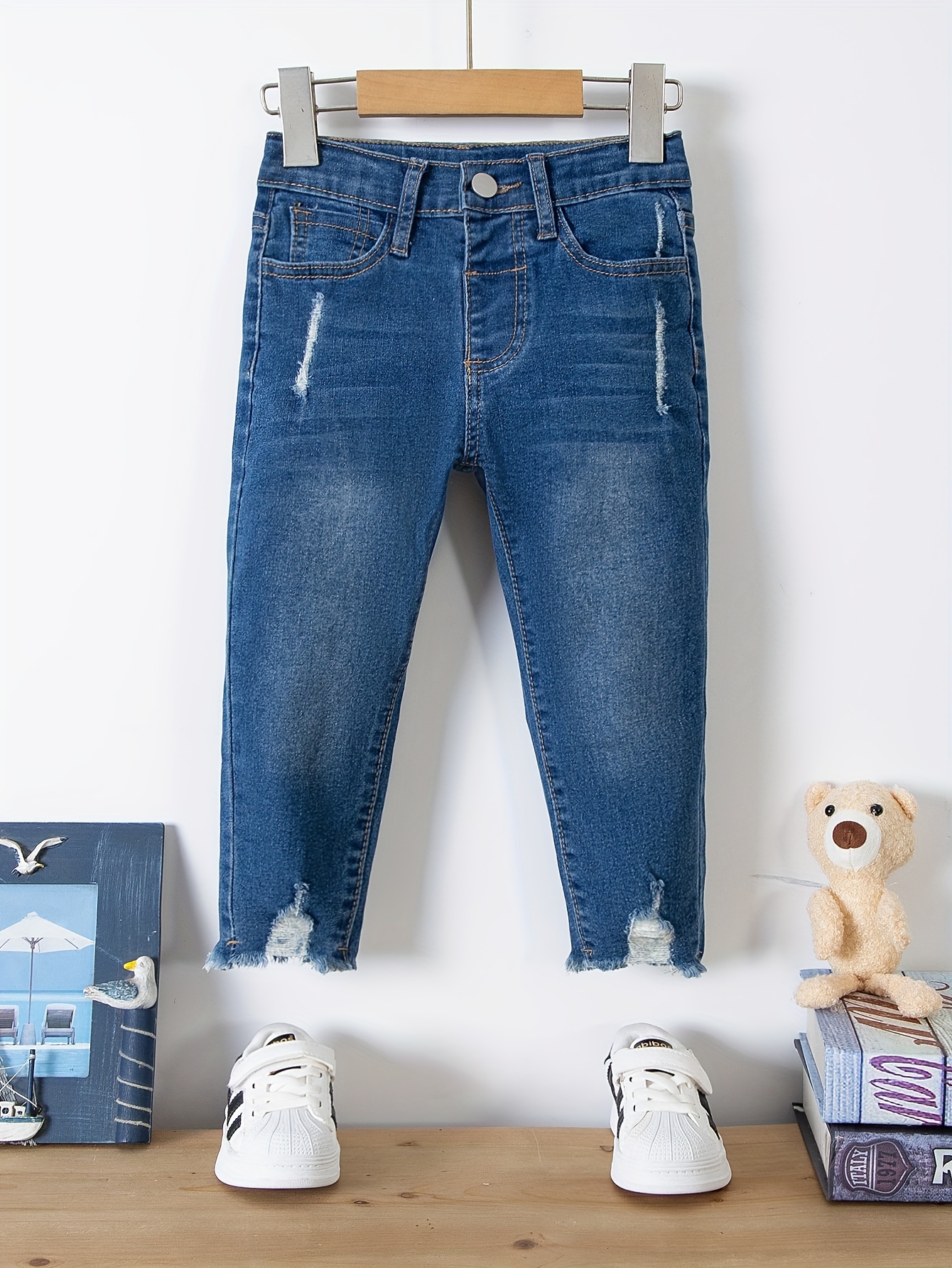 Girls Ripped Jeans Casual Pocket Denim Pants Teen Kids - Temu