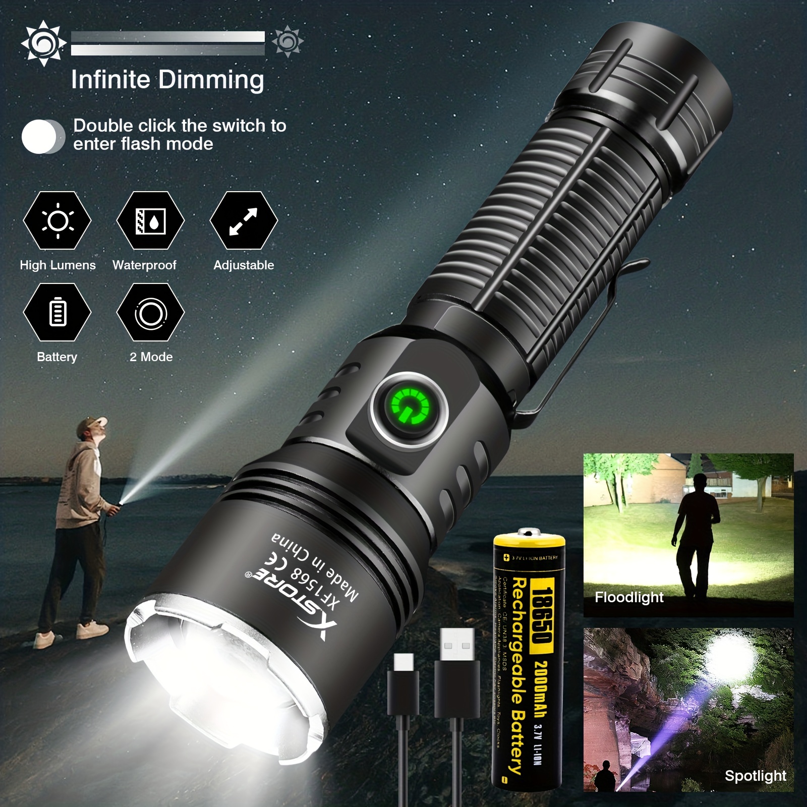 Rechargeable 1000000 lumens P70 most powerful LED Flashlight USB