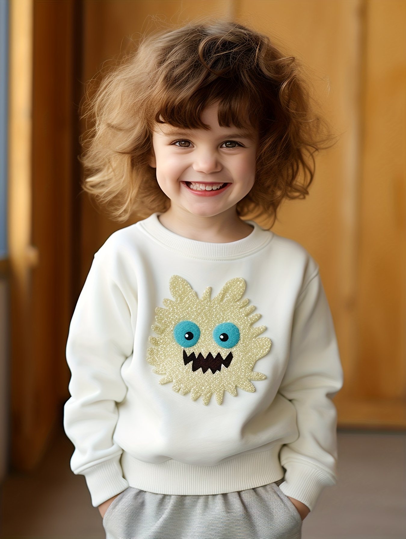 Boys/ Girls Cheerful Monsters Pattern Pullover Round Neck Casual