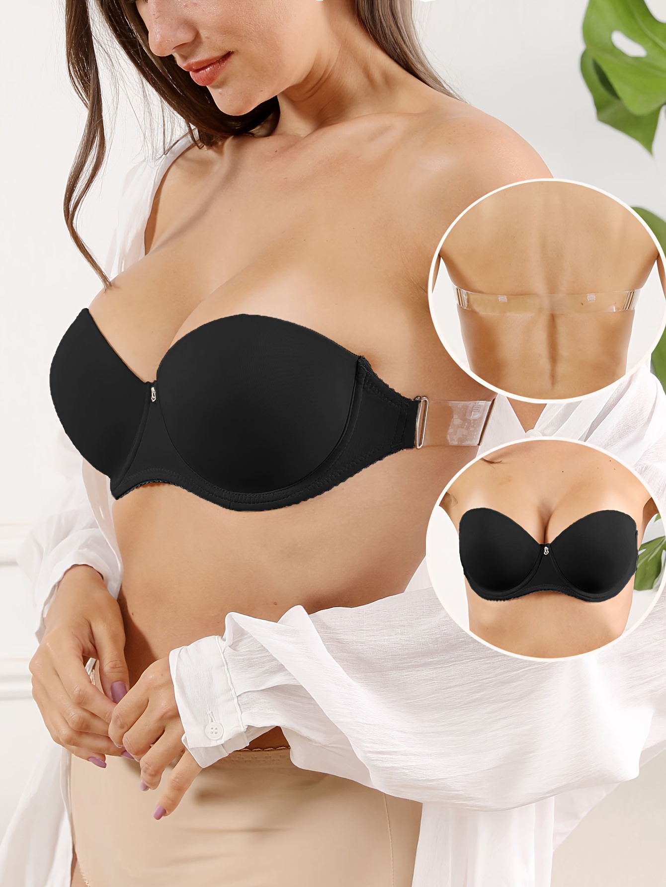 1PC Women Invisible Bra Push Up Silicone Bra with Transparent Straps  Backless !!
