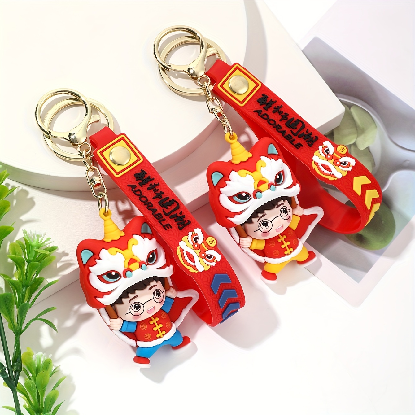 Cartoon Big Eyes Lion Keychain Couple Lovers Key Chain Pvc - Temu