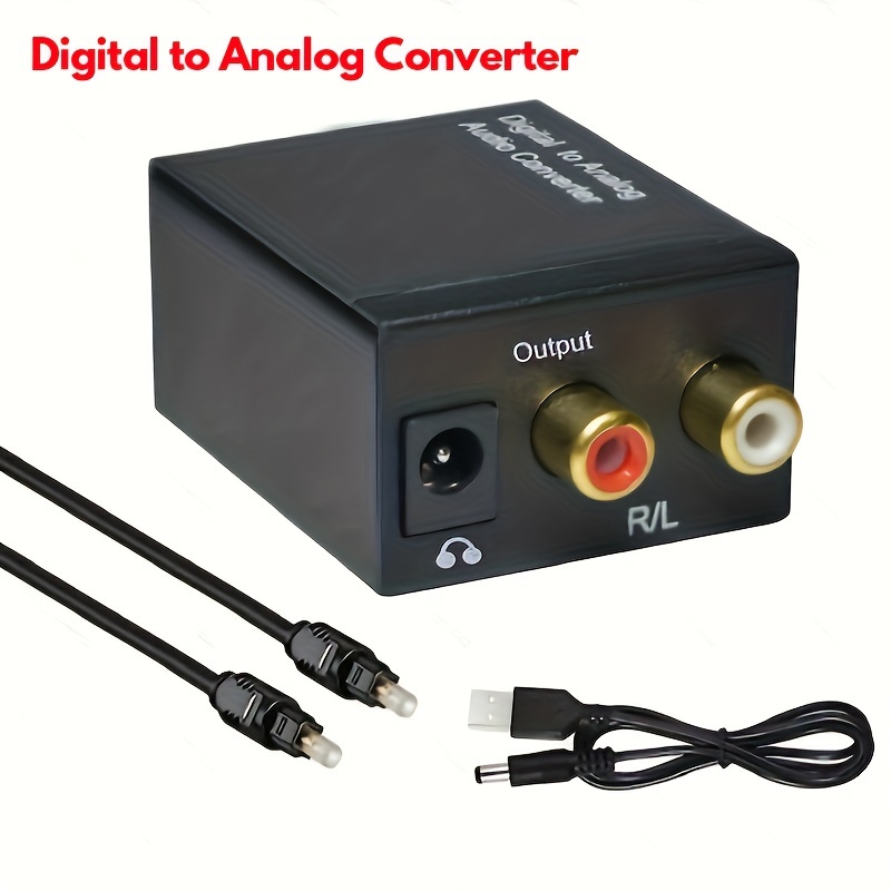 Convertidor de audio digital a analógico de 192 KHz con ajuste de graves y  volumen, SPDIF/óptico/Toslink/coaxial a analógico estéreo L/R RCA y