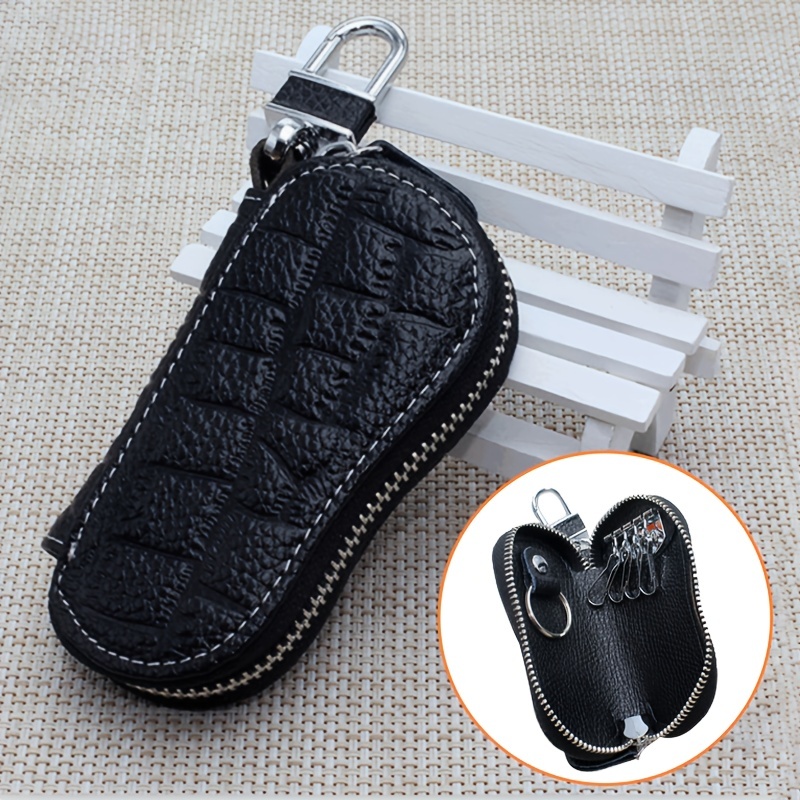 Genuine Leather Car Key Protector Case Single Double Layer Zipper Key Case  Key Bag Key Chain Holder Wallet - Temu