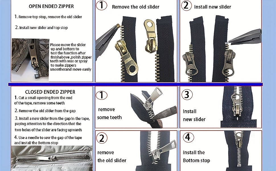 Zipper Repair Kit #5 Sliders Zipper Stops Replacement Zipper Head Bottom  Stop And Top Stop Fix Zipper On For Repairing Coats Jackets Metal Plastic  And Nylon Coil Zippers - Temu Latvia