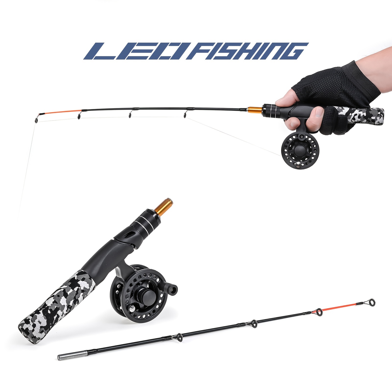 two-piece Leofishing Ice Fishing Rod and Reel Combo with Complete Kit - Jig  Hooks, Soft Lures, Spoon, and Carrier Bag - 57cm/22.4inch Winter Fishing K