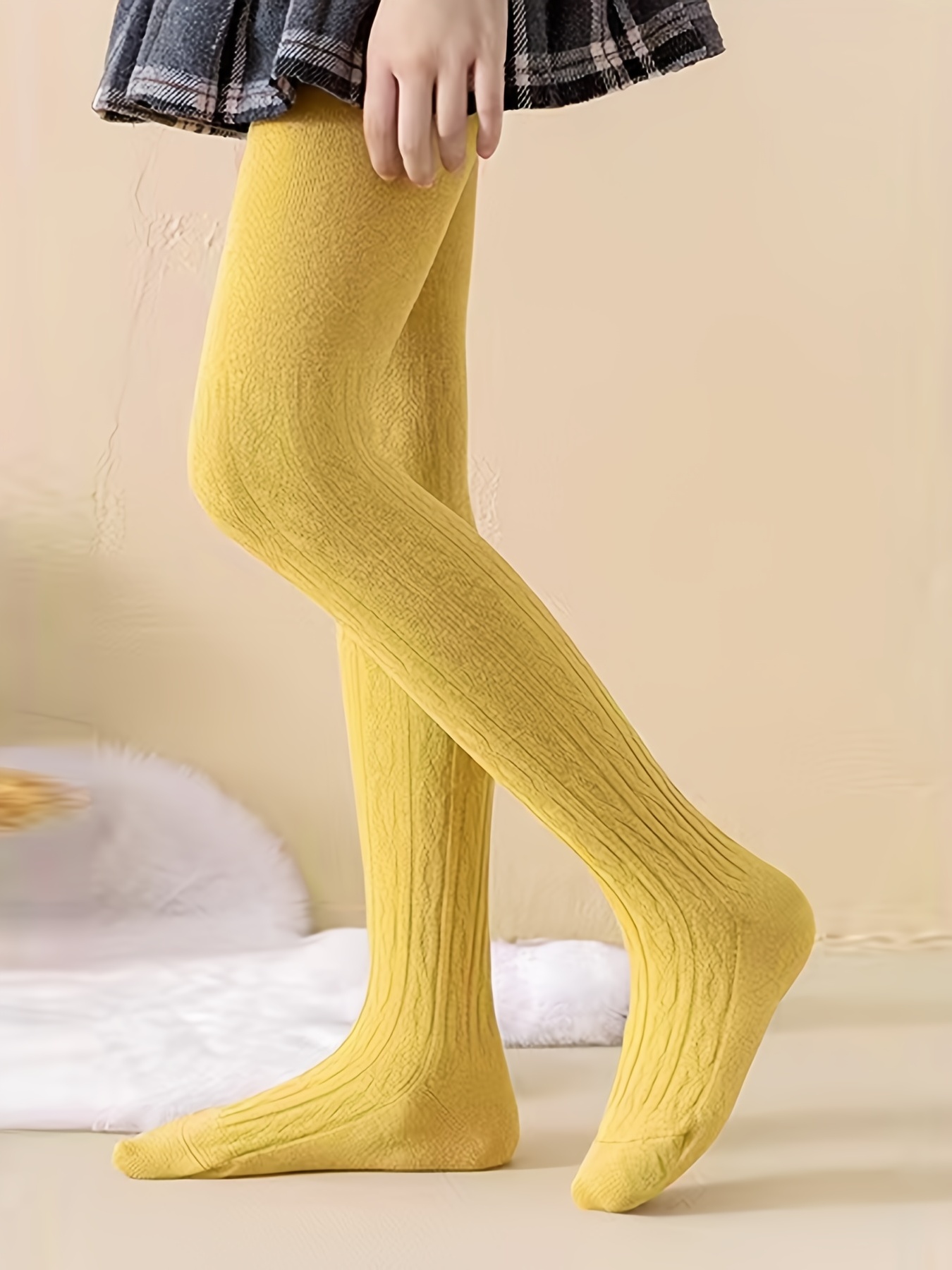 Pack of 2 Pairs of Cable-Knit Tights for Baby Girls - mustard