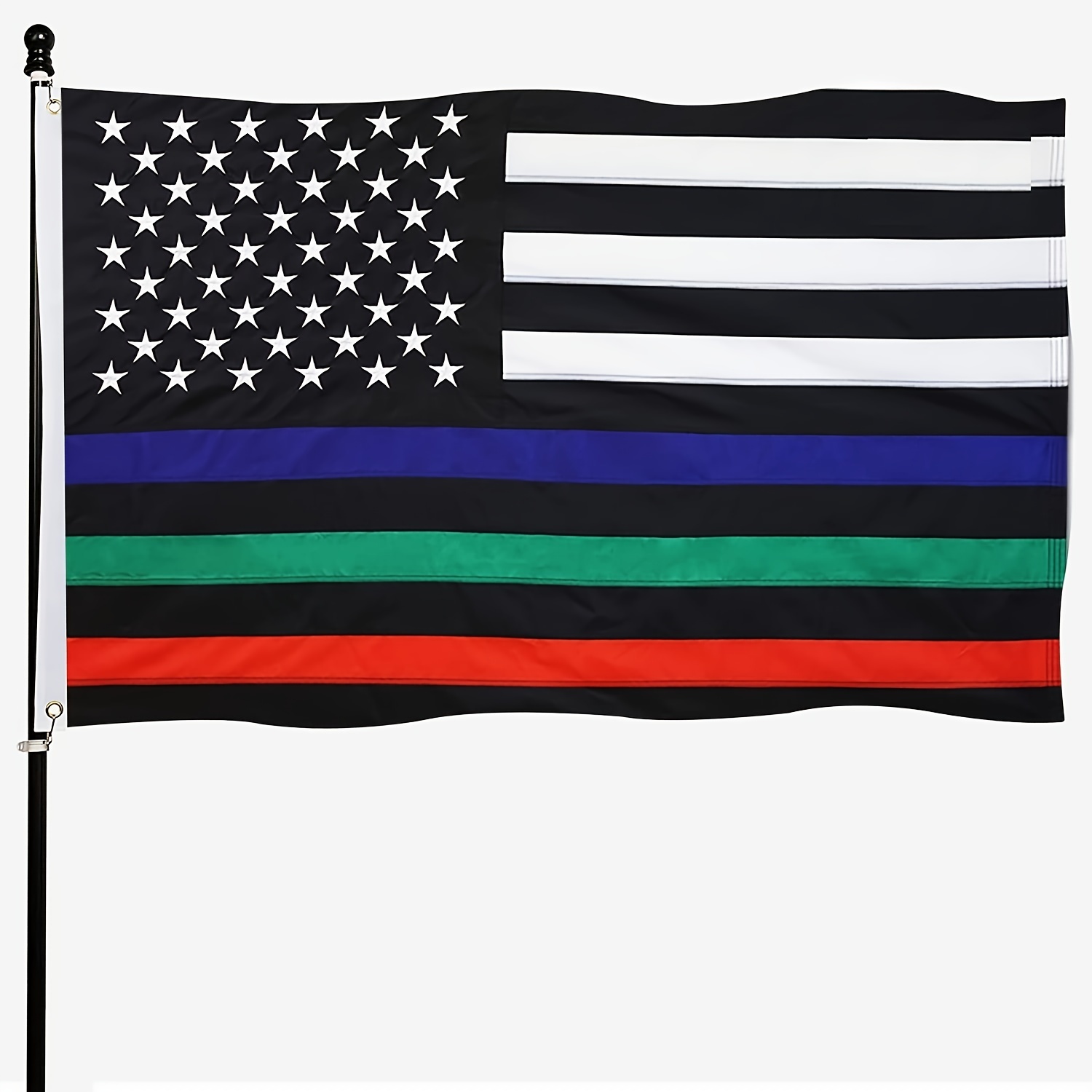 1pc Thin Blue Red And Green Line USA Polyester Flag Vivid Color And Fade Proof Honoring Police Officers Firefighter And Border Patrol Agents Polyester Flags 3x5 Ft