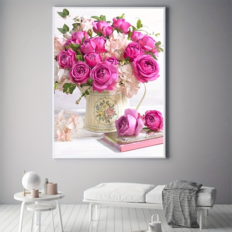 1pc 5d Diy Artificial Full Round Diamonds Painting Set For Adults Beginners  Frameless Flowers Pattern Diamonds Art For Home Wall Decoration And Gift