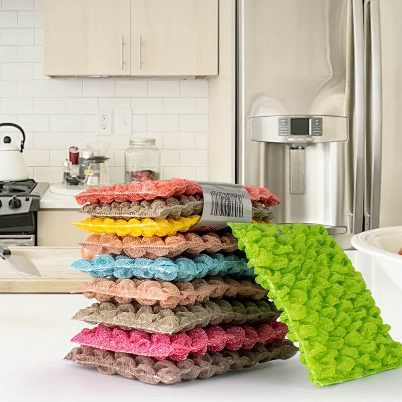 5Pcs Microfiber Kitchen Scrub Sponges, Dual Side Reusable Scouring Pads -  Random Colors