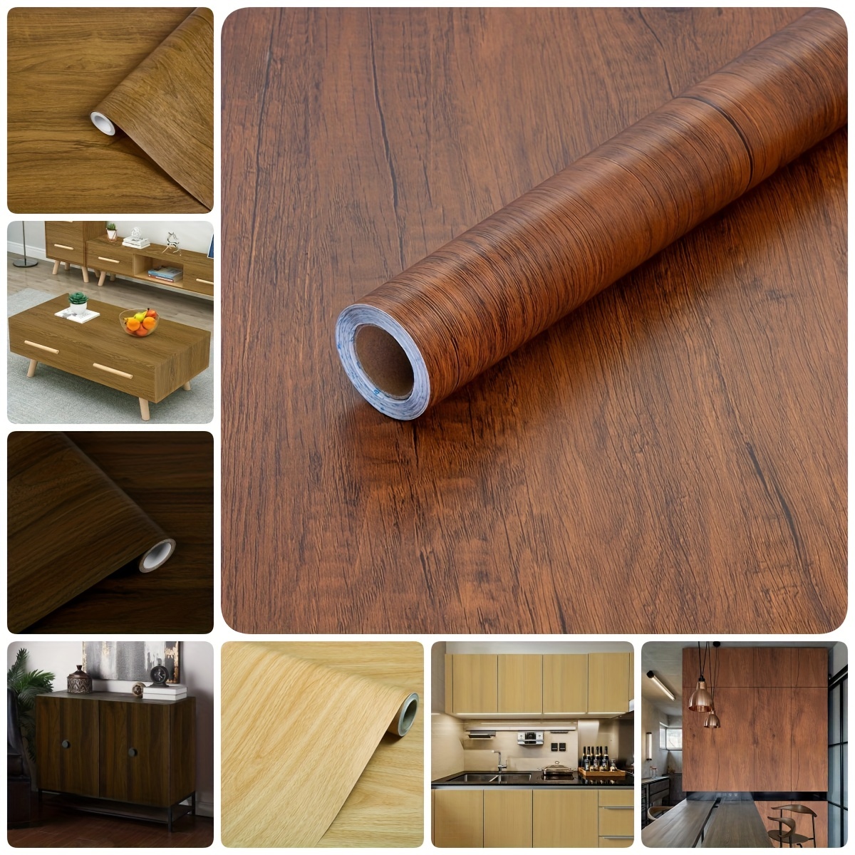 Papel de contacto de madera rústica 3D de vinilo autoadhesivo para cocina,  salpicadero, encimera, armarios, muebles, arte de pared, manualidades