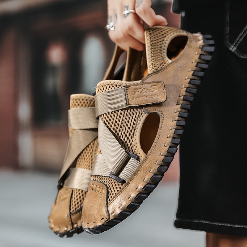 Men's Summer Sandals with Faux Leather Stitch
