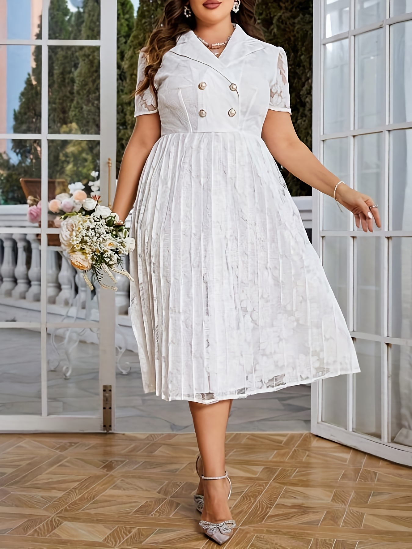 Plus Size Elegant Wedding Guest Dress Women's Plus Dot Print - Temu