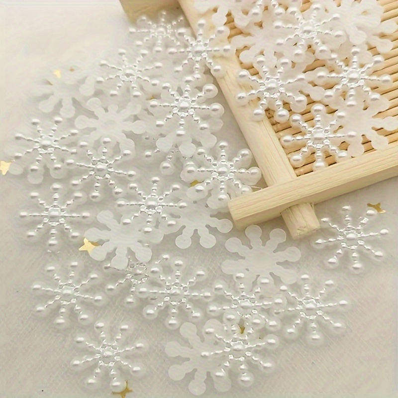 

100pcs 1.5cm/0.59in Snowflake Shape Abs Imitation Pearl Flat Back Beads For Jewelry Making Diy Special Scrapbooking And Decorations Craft Supplies