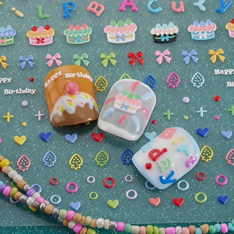 2pcs Nail Stickers 3D Cartoon Cake Ice Cream Donuts Nail Art Stickers  Kawaii Dessert Nail Decals Cute Sweet Food Nail Sticker For Girls Women  Nail Ac