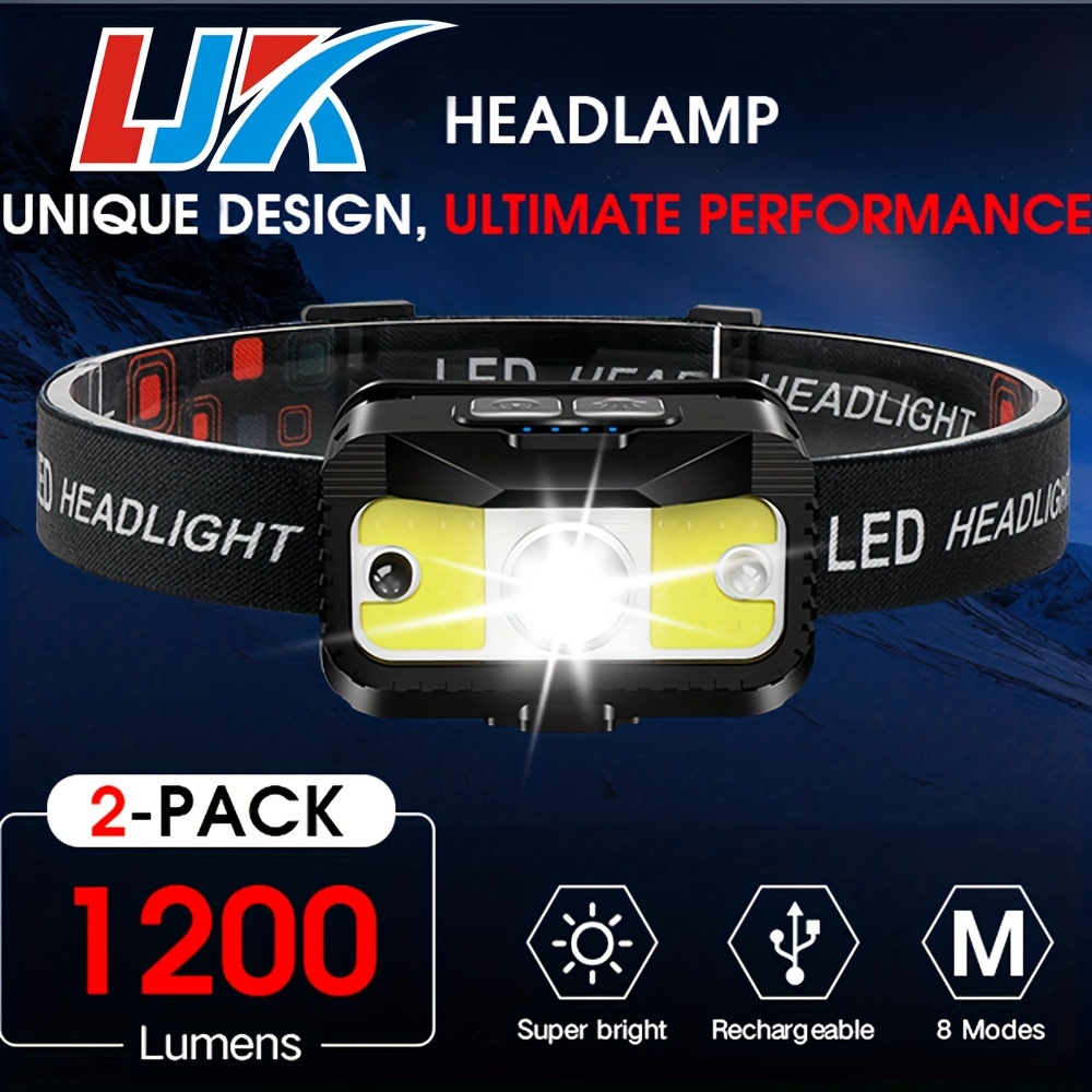 Rechargeable, 1200 Lumen Ultra Bright Led Headlamps, With White Red Light,  Motion Sensor Waterproof Headlight, Modes Headlights For Outdoor Camping  Fishing Running Temu