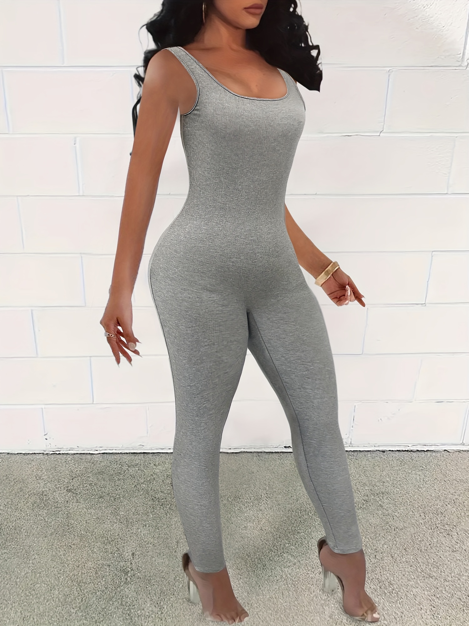 Solid Tank Top Jumpsuit Casual Sleeveless Slim Jumpsuit For - Temu