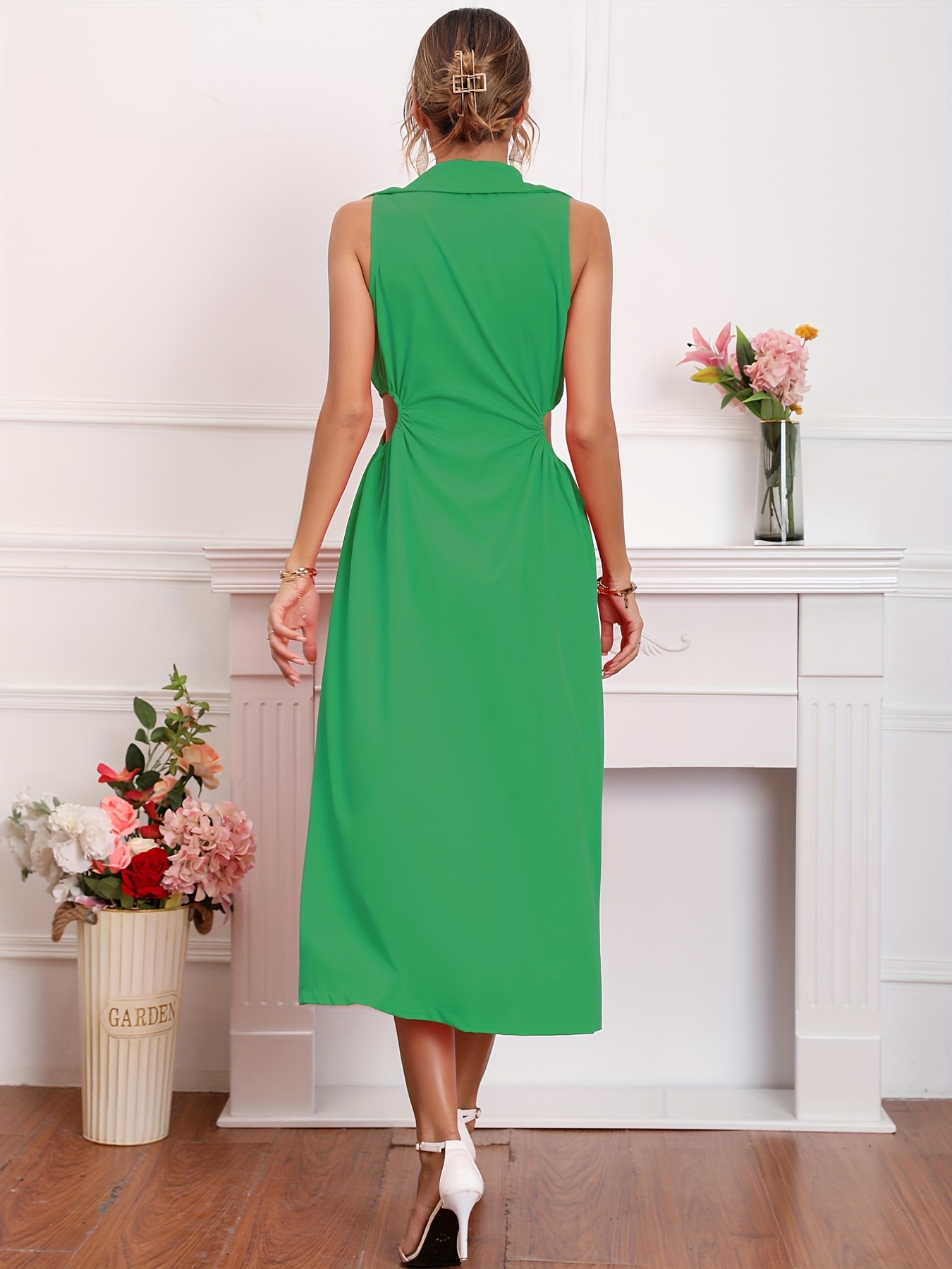 Cut Plunging Dress Sexy Solid Sleeveless Split Maxi Dress - Temu