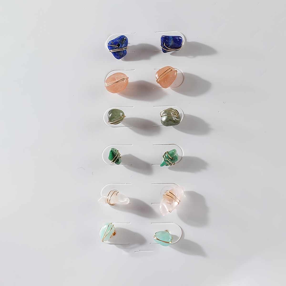 6 Pairs Raw Stone Stud Earrings Set, Random Shape
