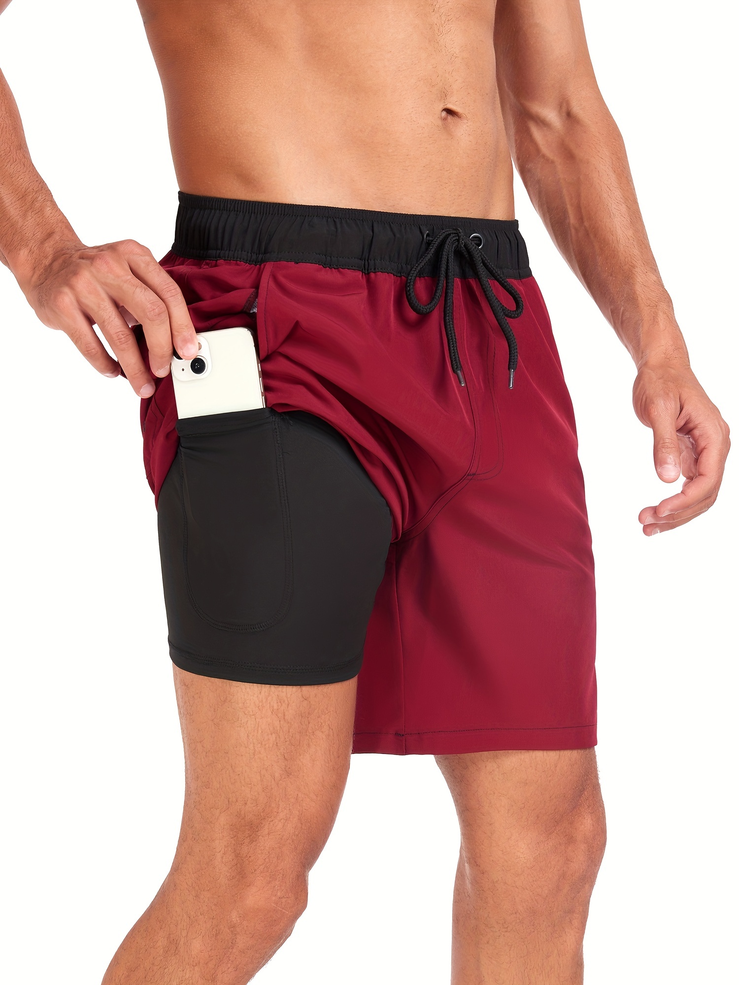 Men's Two Layers Board Shorts Pockets Athletic Quick Dry - Temu