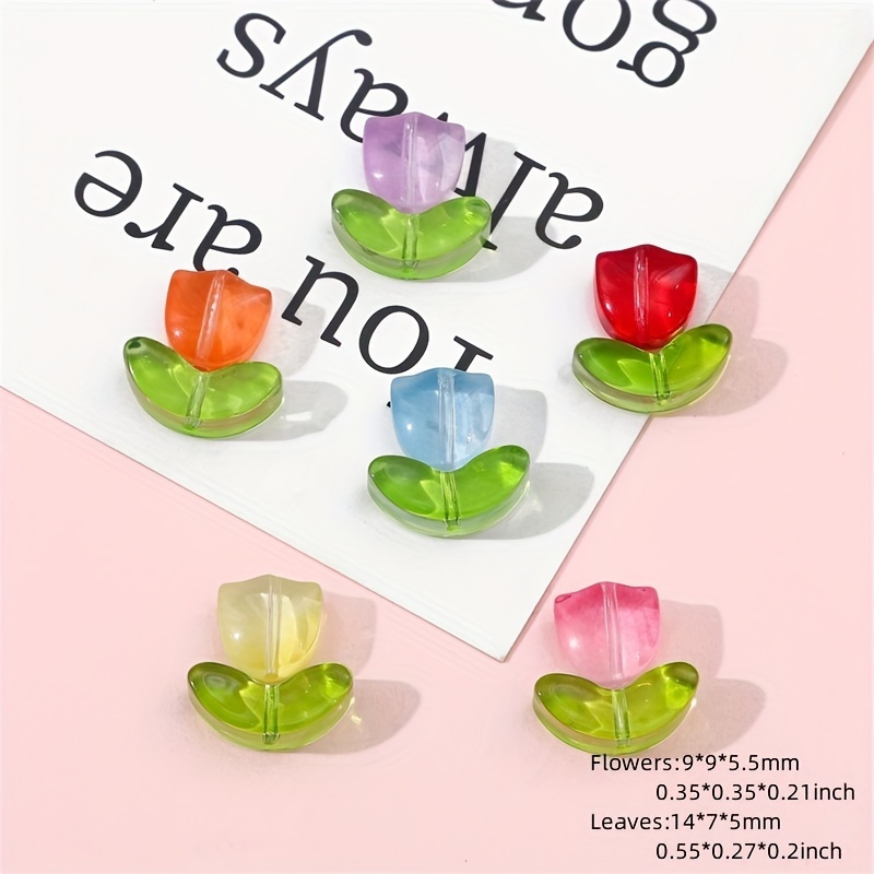 D2 Glass Tulip Flower Leaf Small Boat Beads Glass Beads Diy - Temu