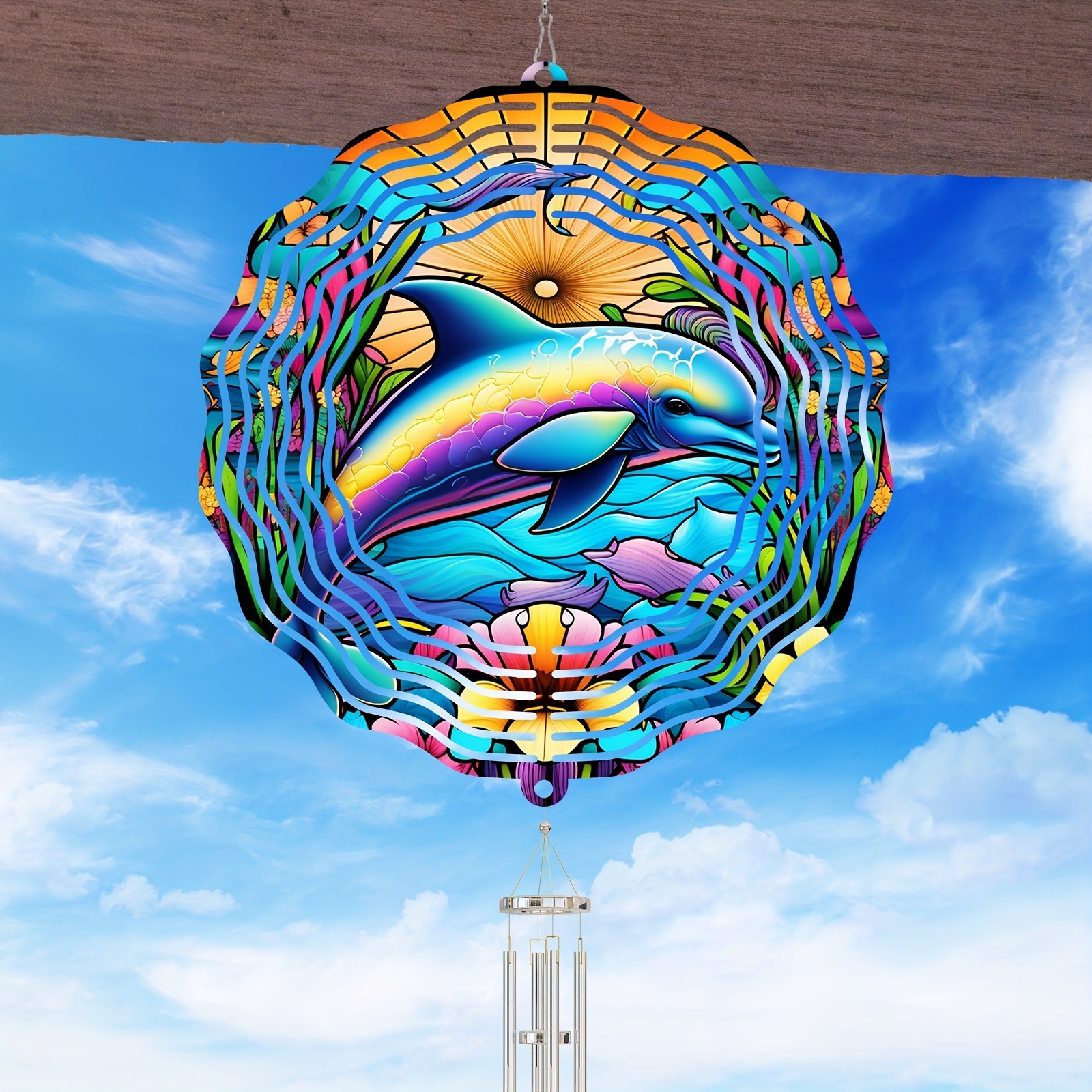  Dolphin Wind Spinners Hanging - 12 Inch Wave and