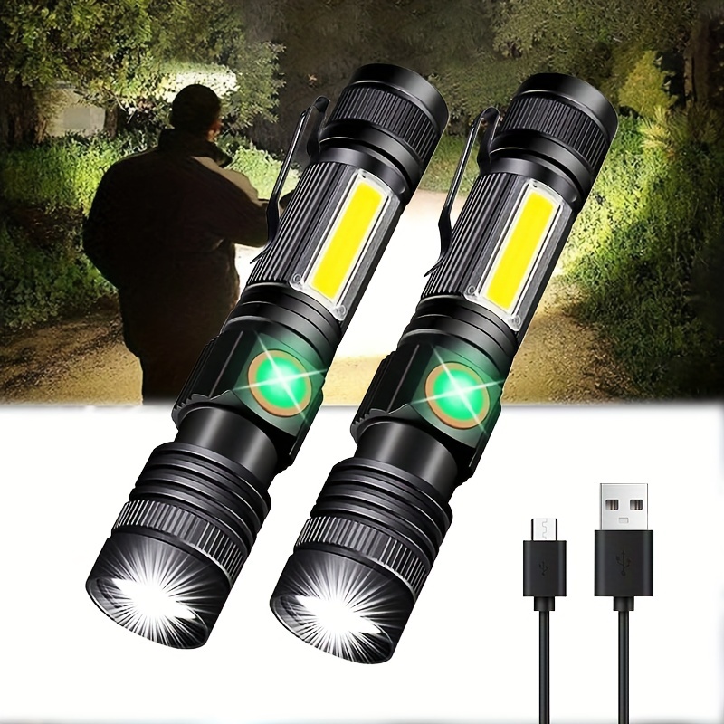 ideal, 2pcs portable zoomable magnetic led flashlight waterproof usb rechargeable 4 lighting modes ideal for camping hiking and repairs details 0