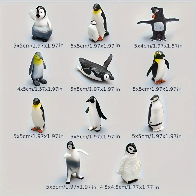 11pcs Penguin Figurine Set, Realistic Arctic Animal Statues, PVC  Material, White Black, for Home Interaction and Decor