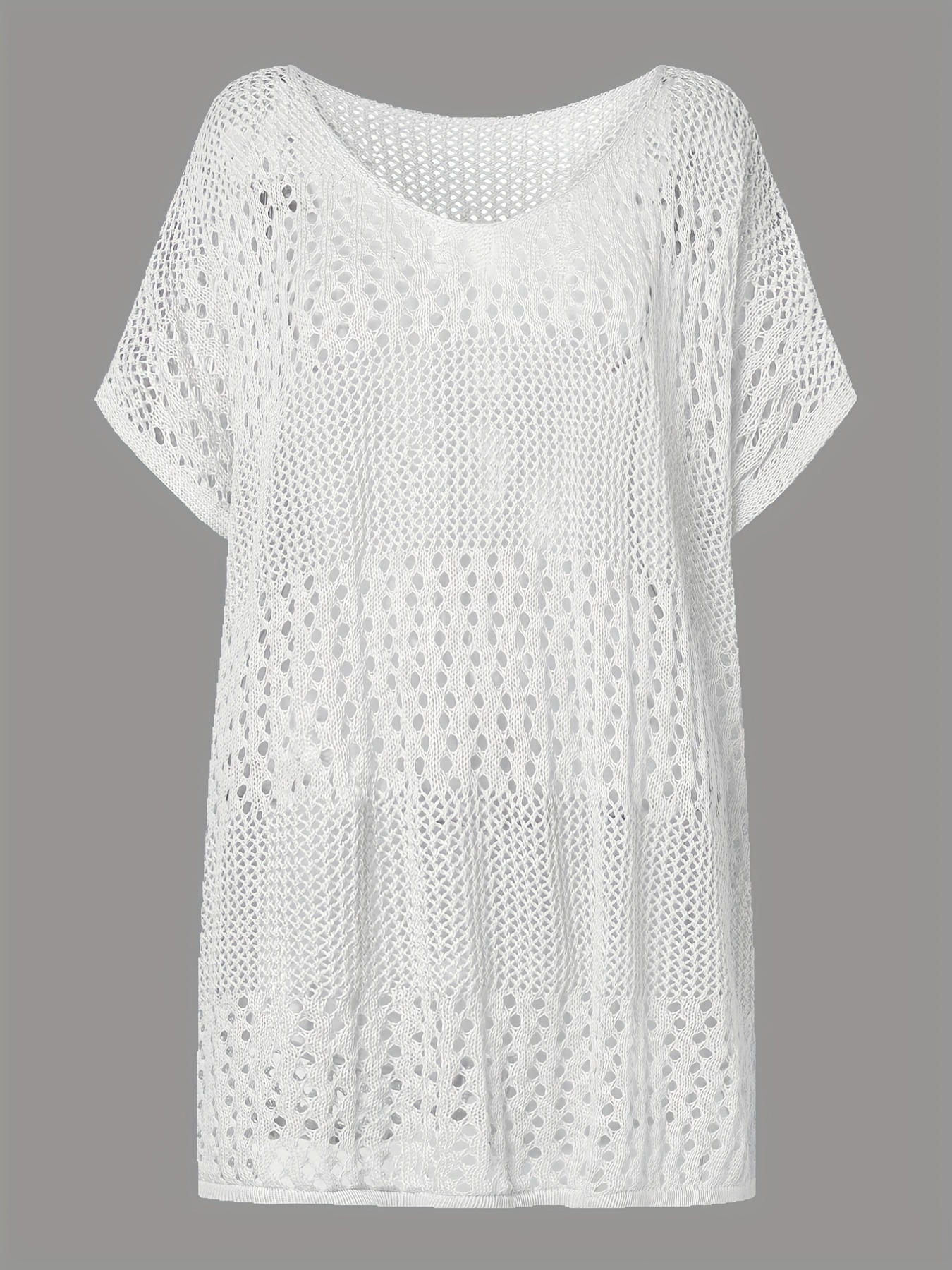 Apricot Crochet Eyelet Hollow Cove Up Dress Shorts Sleeve Solid Vacation Boho