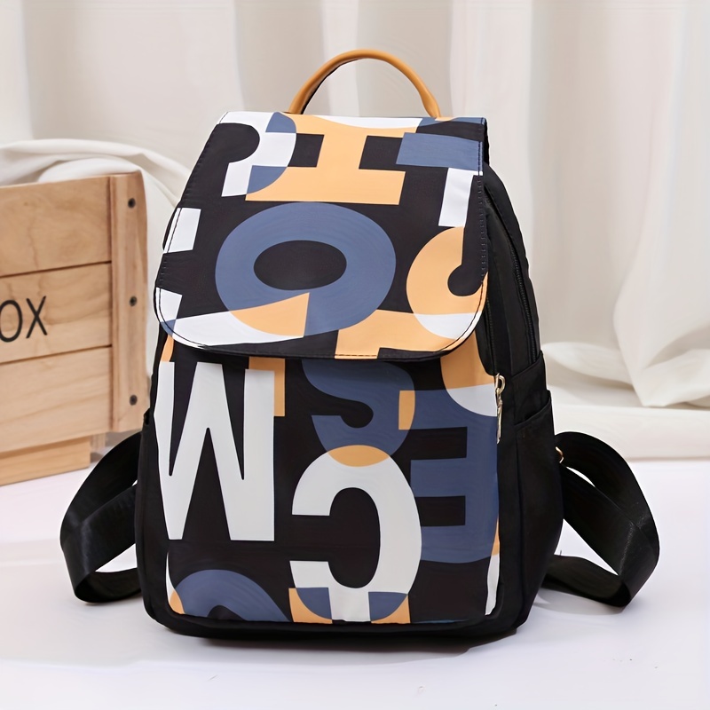 Letter Graphic Large Capacity Backpack Two Tone Colorblock Zipper