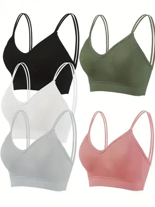 5 Pcs Seamless Wireless Bras, Soft & Comfy Solid Bra With Removable Pads,  Women's Lingerie & Underwear