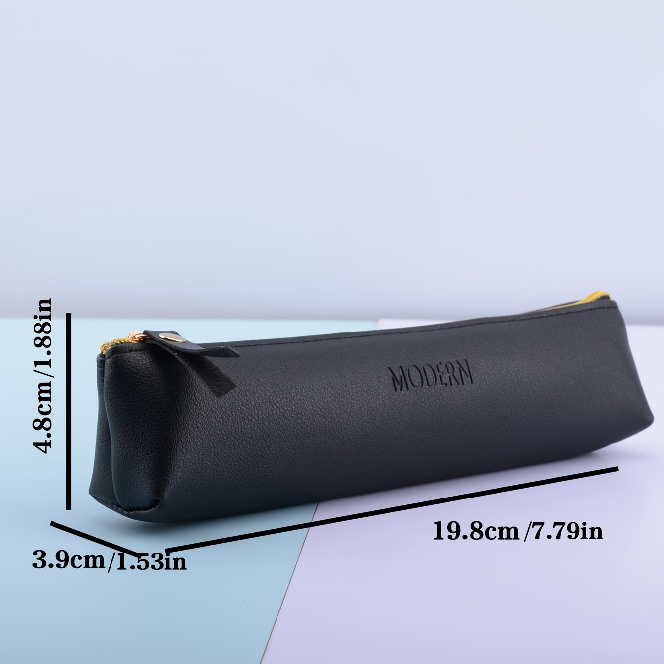 Portable Black Pu Leather Pencil Bag Pencil Case For Student - Temu