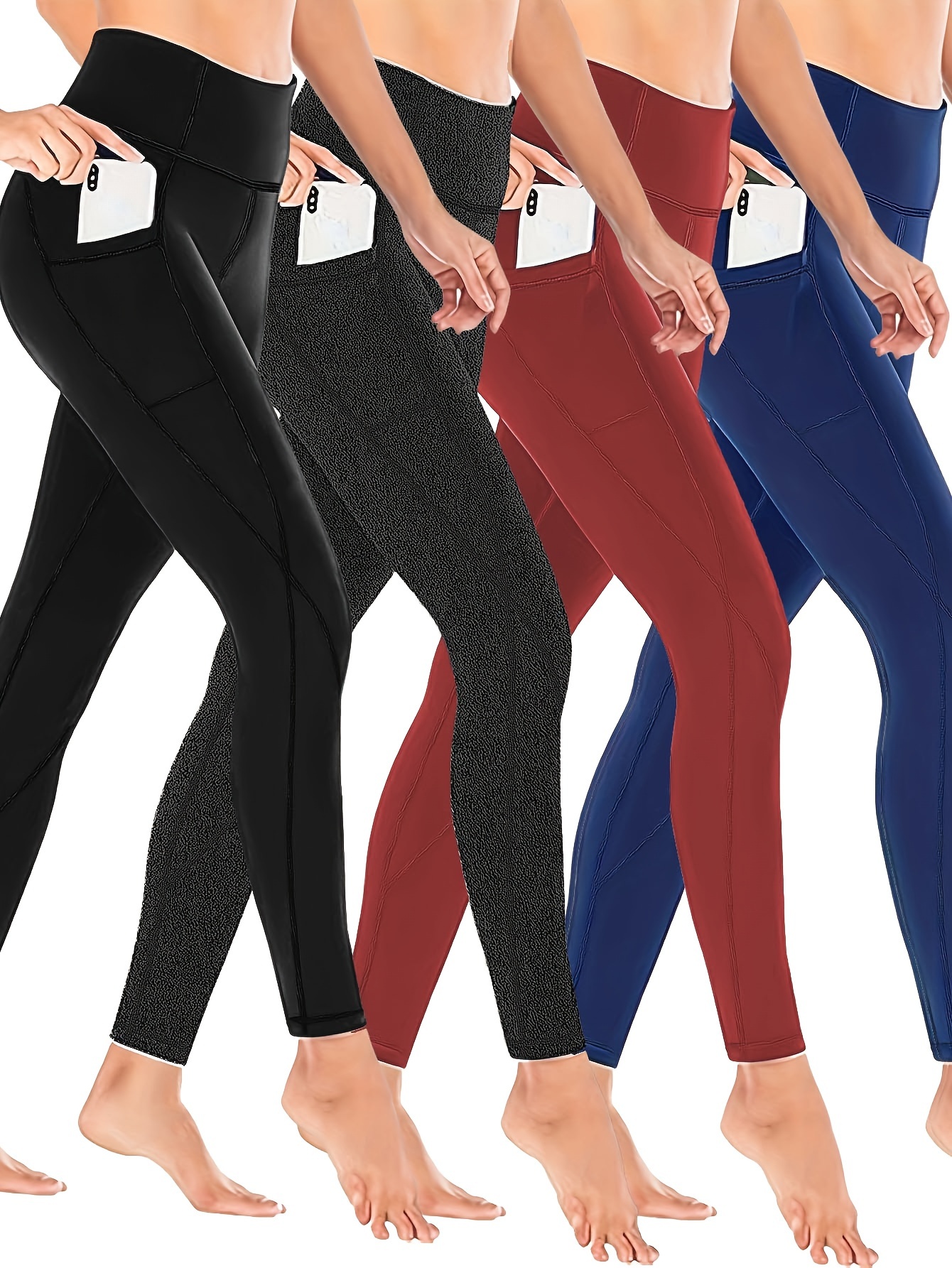 Plus Size Sports Leggings Women's Plus Solid Pipping High - Temu
