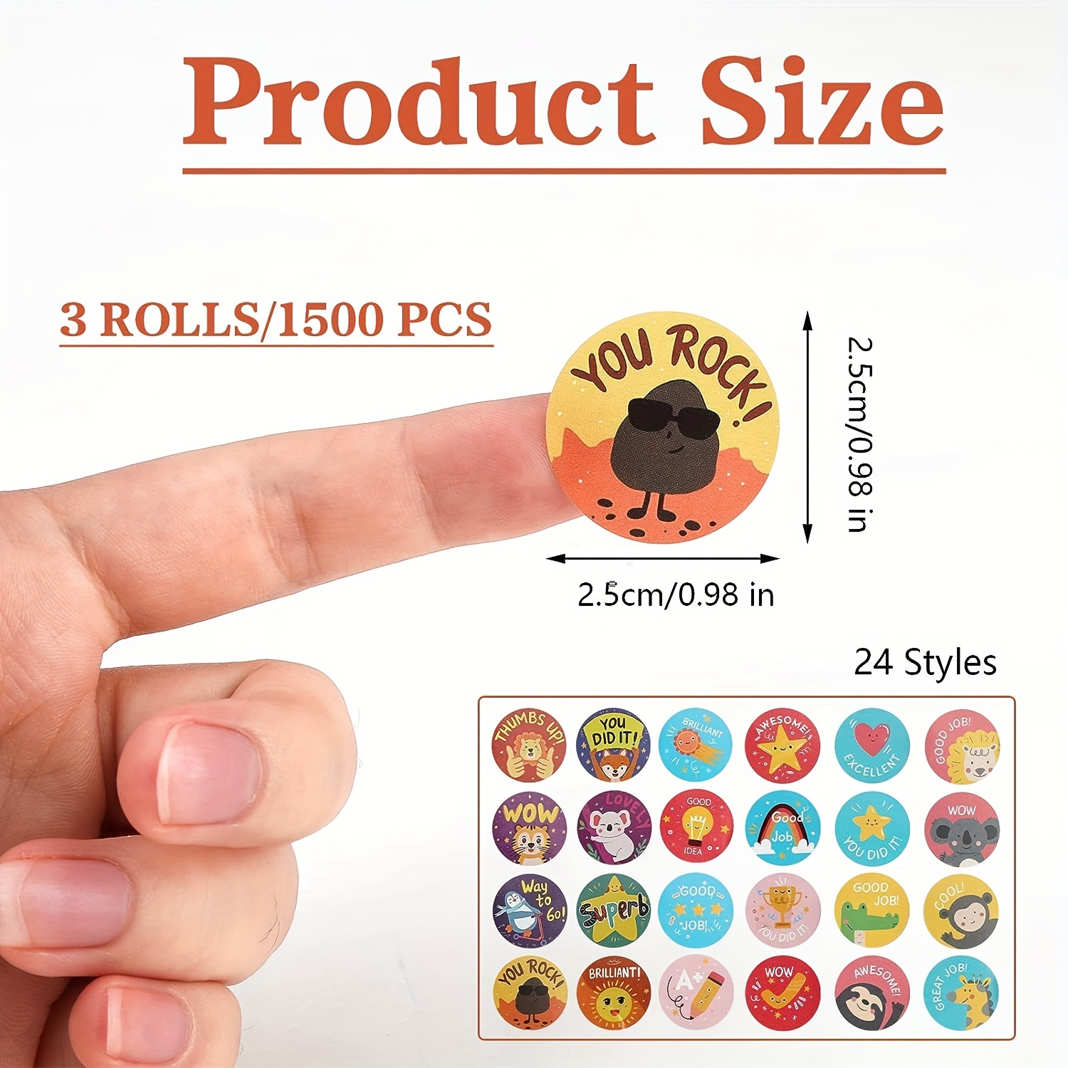 3 Rolls Motivational Stickers for Kids, 1500 Pcs Teacher Reward Stickers School Supplies Roll Sticker Potty Training Stickers for School Classroom