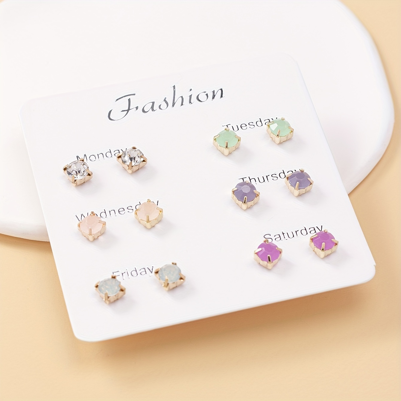 

6 Pairs 4-claw Colorful Rhinestone Decor Stud Earrings Cute Minimalist Style Stainless Steel Female Gift