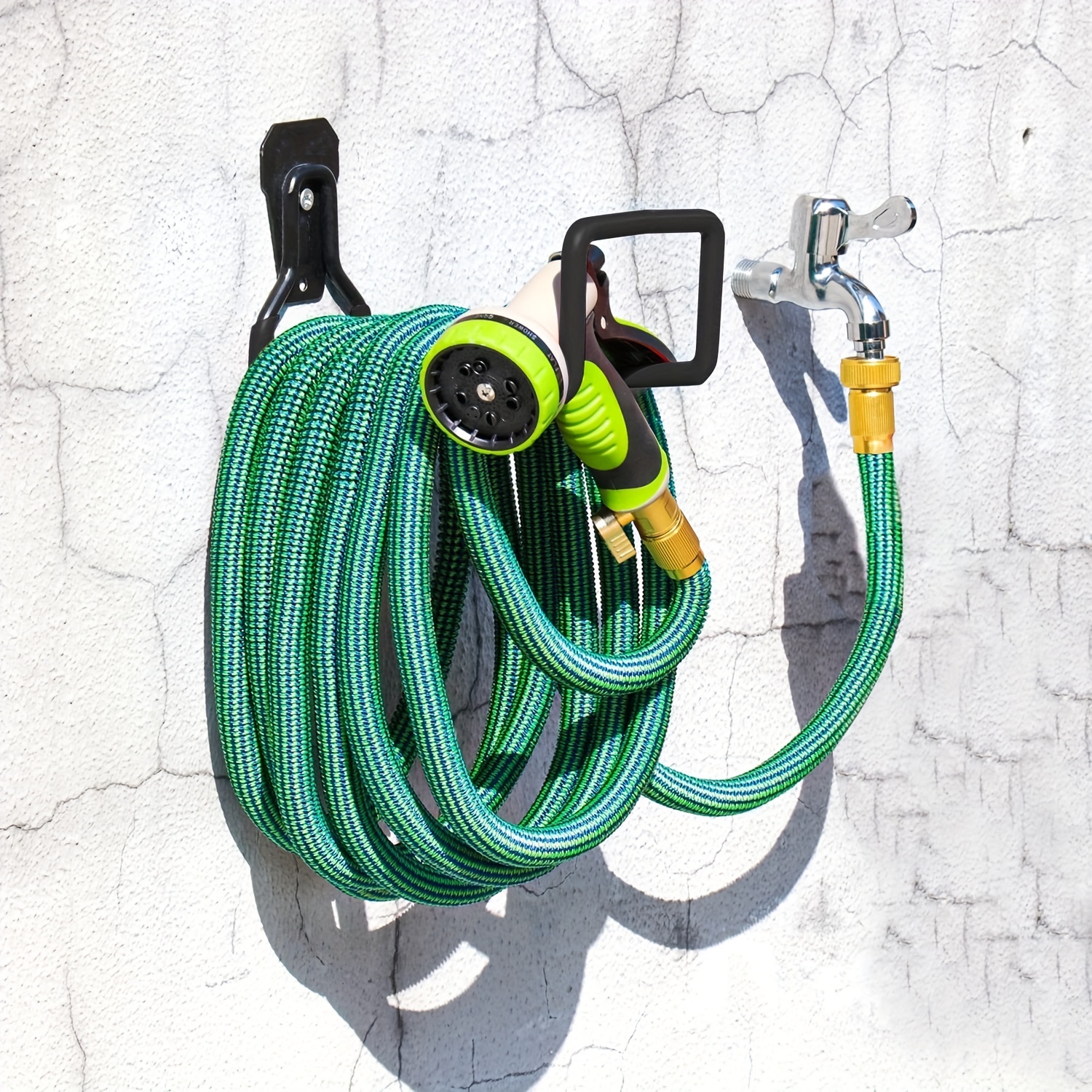 SMARYONG Hose Holder Wall Mount - Metal Garden Hose Holder - Heavy Duty Water Hose Holder - Hose Reel Holds Up to 150Ft- Durable Hooks for Garage