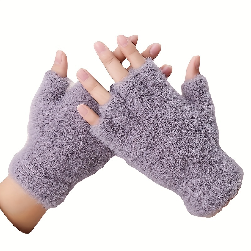 Light Luxury Monochrome Gloves Short Fingerless Warm Gloves Autumn Winter Coldproof Writing Gloves,Temu