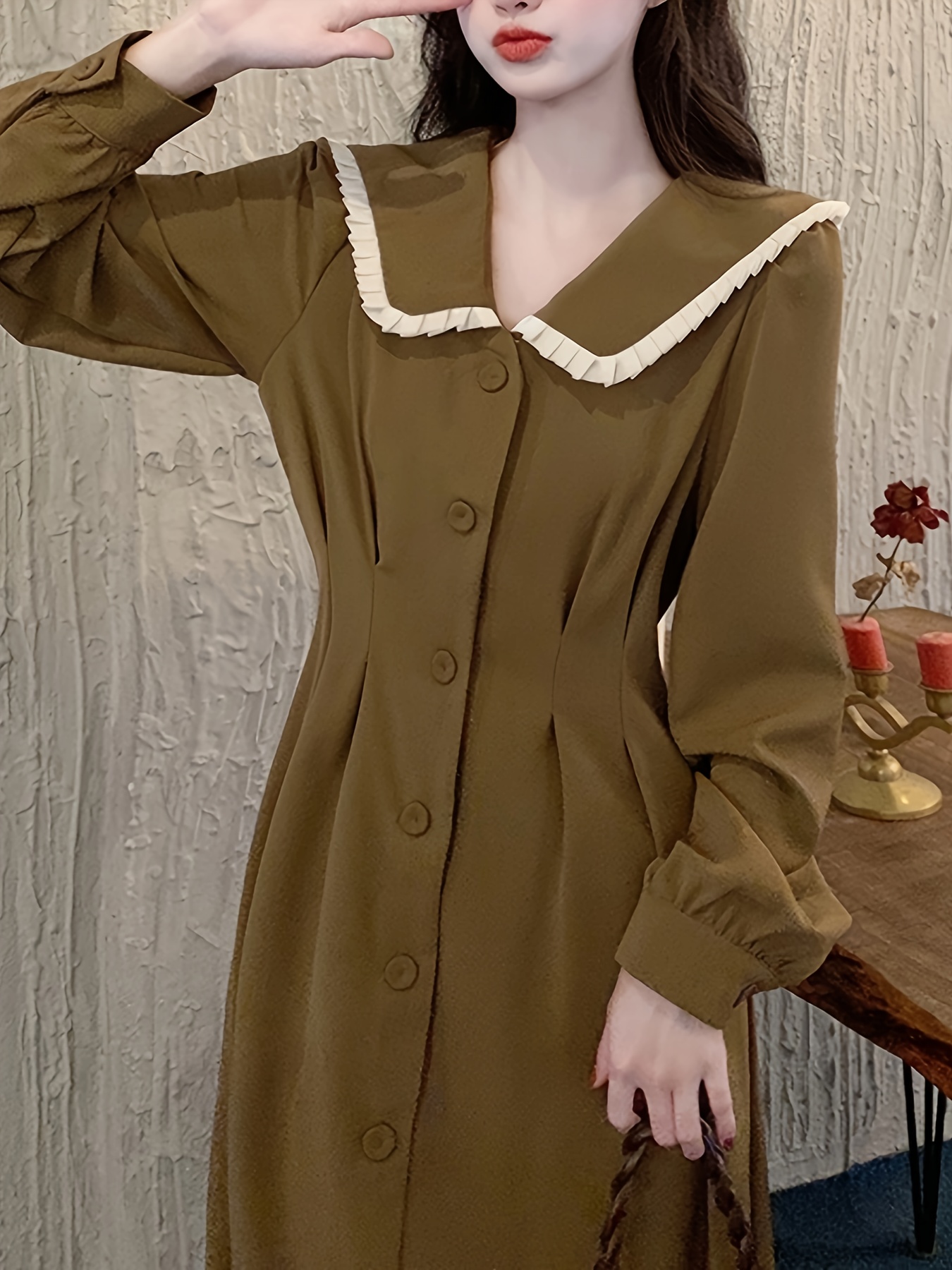 green emerald velvet dress Olive Green Linen Blend Tunic Dress main image 1
