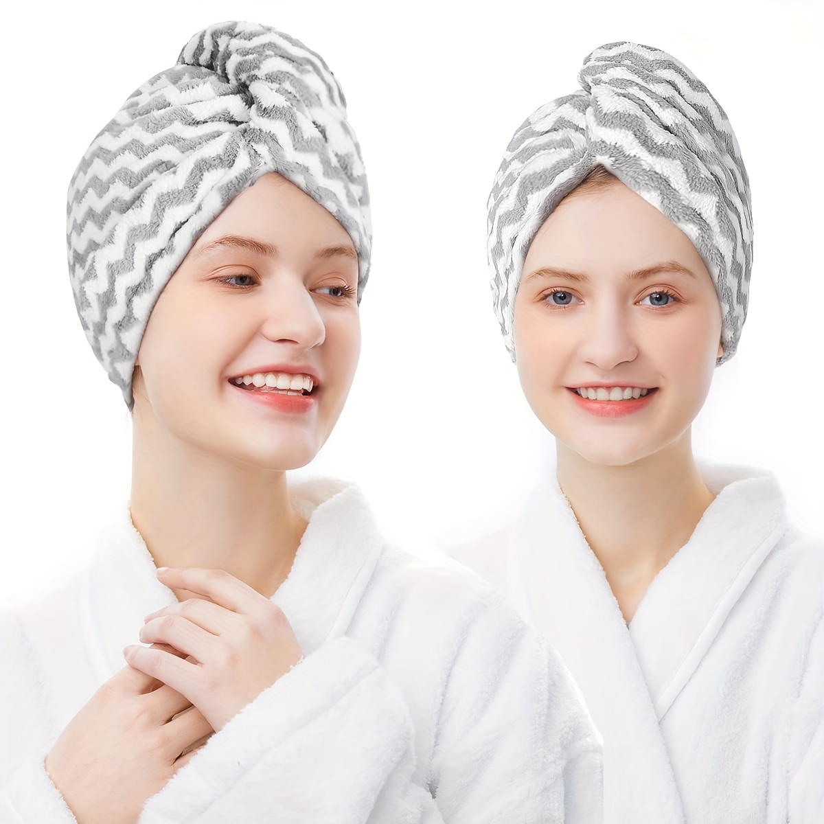 Serviette à cheveux, 2 serviettes de séchage des cheveux avec boutons,  serviette à cheveux en microfibre super absorbante, cheveux secs