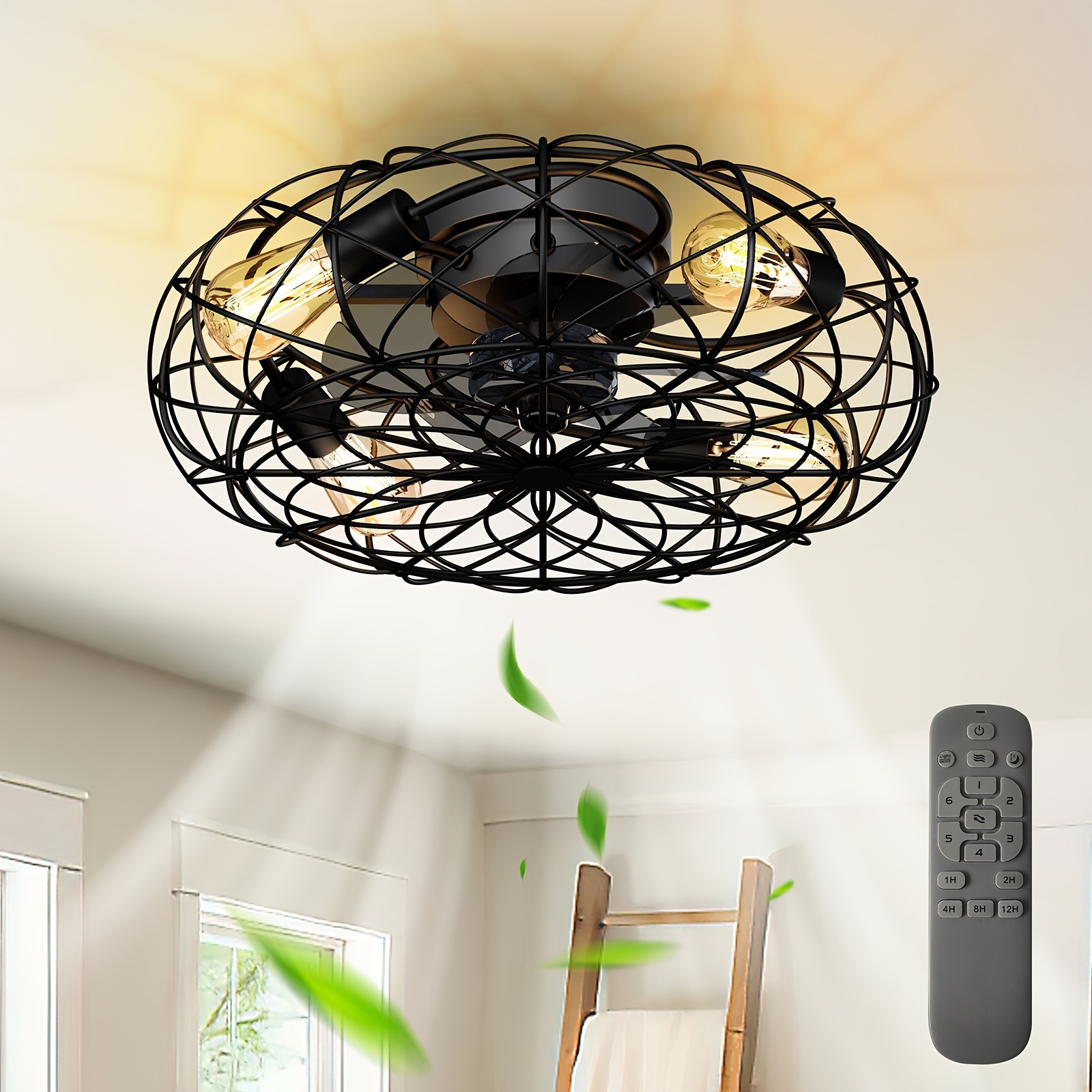 360 ° Swing Head Ceiling Fan Light E27 With Remote Control Adjustable LED  Fan Light Living Room Ceiling Fan Chandelier 85V-265V