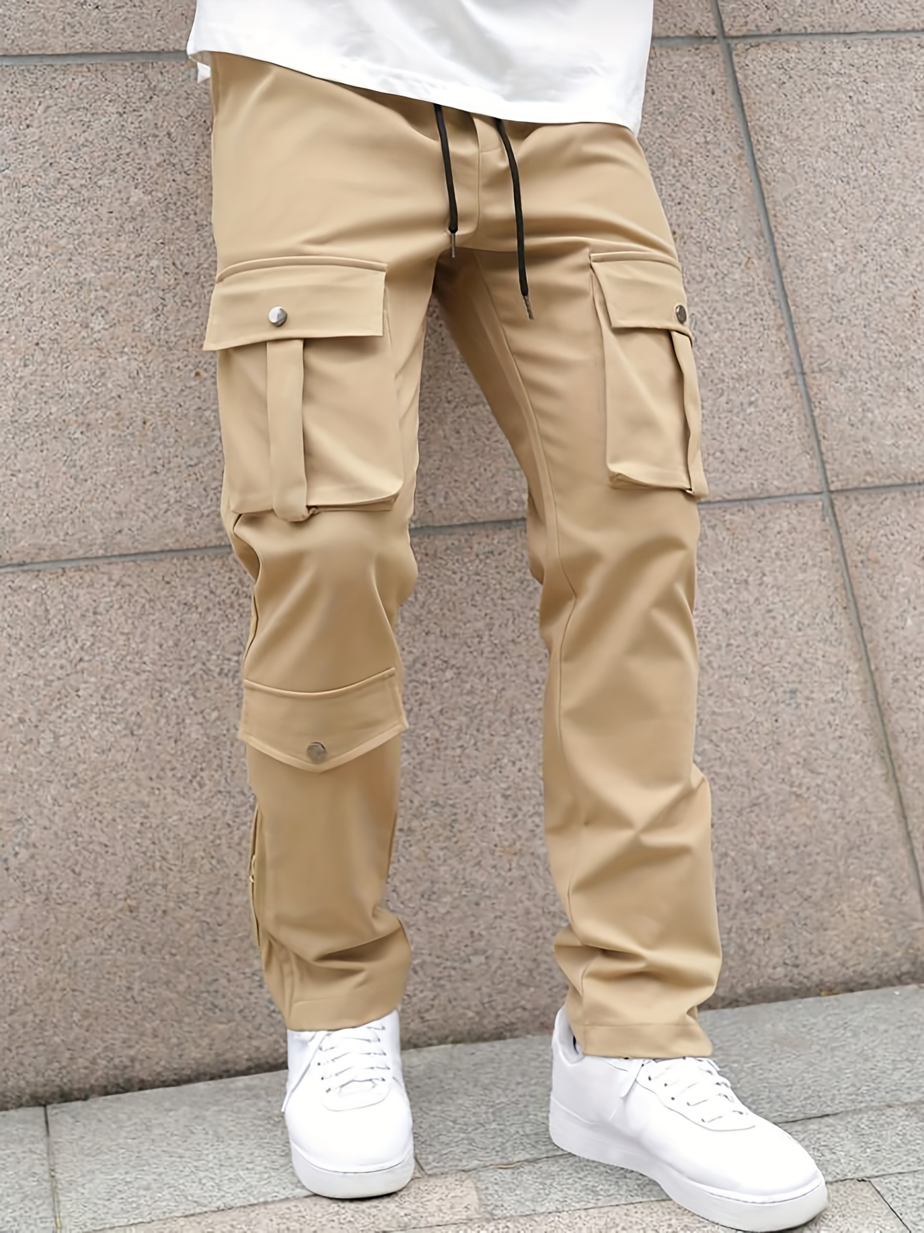 Pantalones Cargo Bolsillos Cordón Ajustable Moda Hombre - Temu