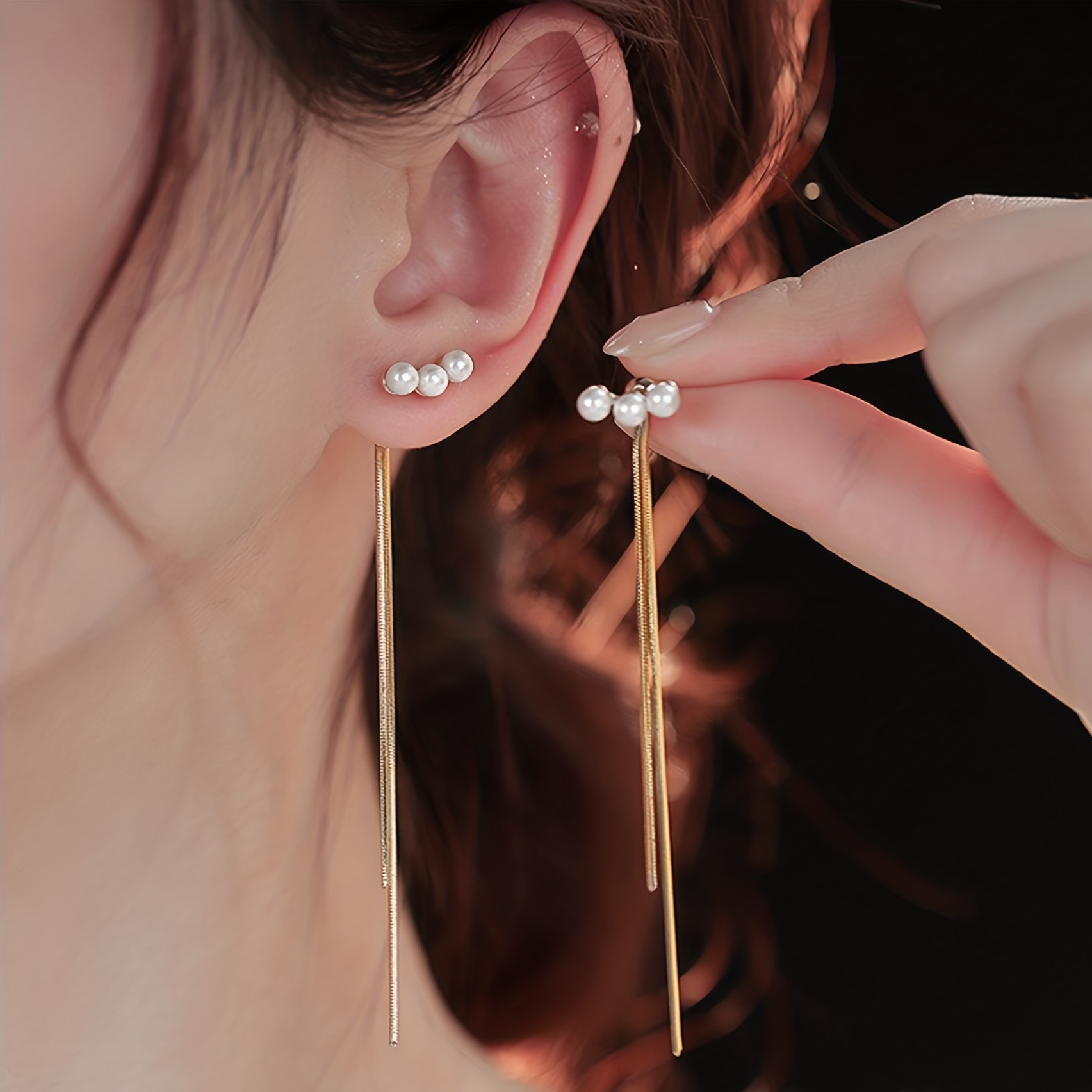 Long Tassel Earrings Ladies Fashion Wearing Two Pieces - Temu