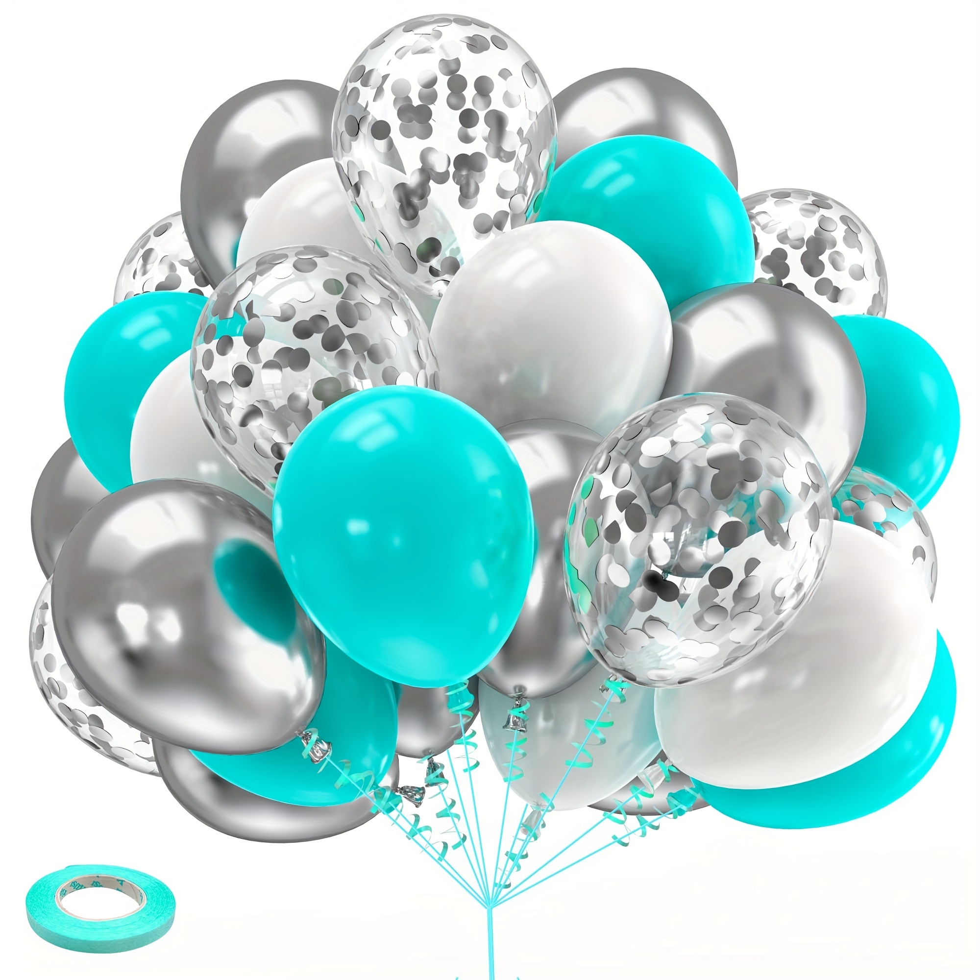 Globos de metal morado, plateado y globos blancos con globos de confeti  morado, cada paquete de 50 globos de fiesta de 12 pulgadas para cumpleaños