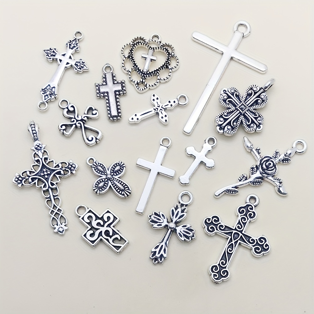 Randomly Mix Antique Silver Fashion Cross Charms Pendants - Temu