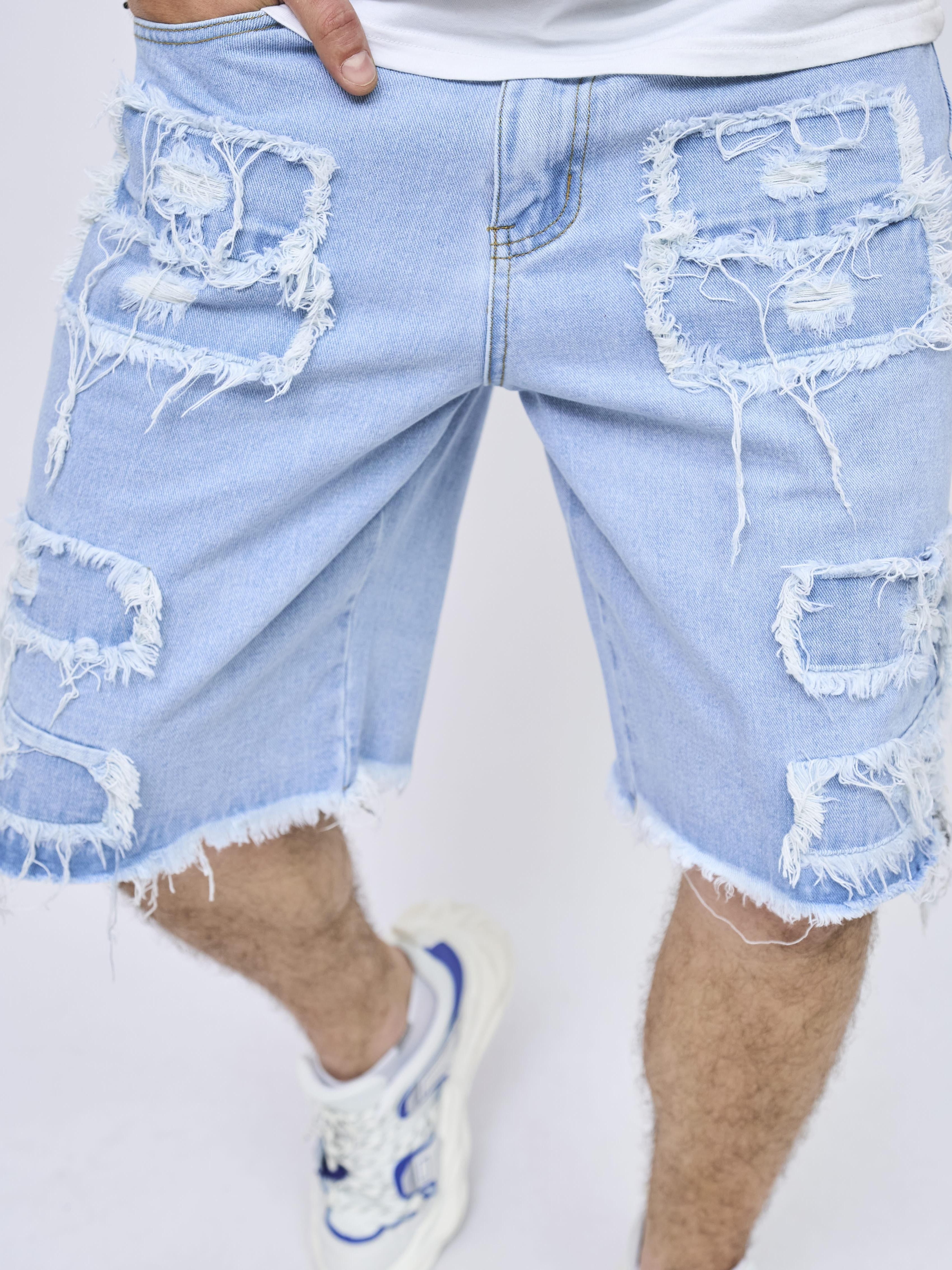 Pantalones cortos para hombre de ajuste clásico de verano rasgados  pantalones vaqueros cortos lavados elásticos rectos pantalones cortos  ocasionales