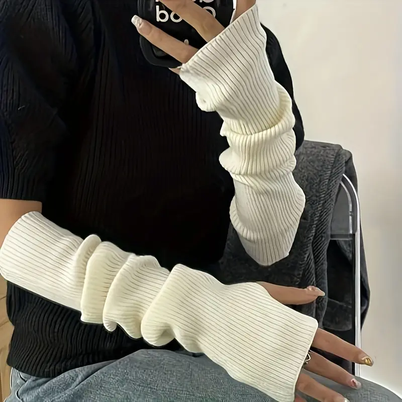 long fingerless gloves women mitten winter arm warmer knitted arm sleeve fashion casual soft gloves 1