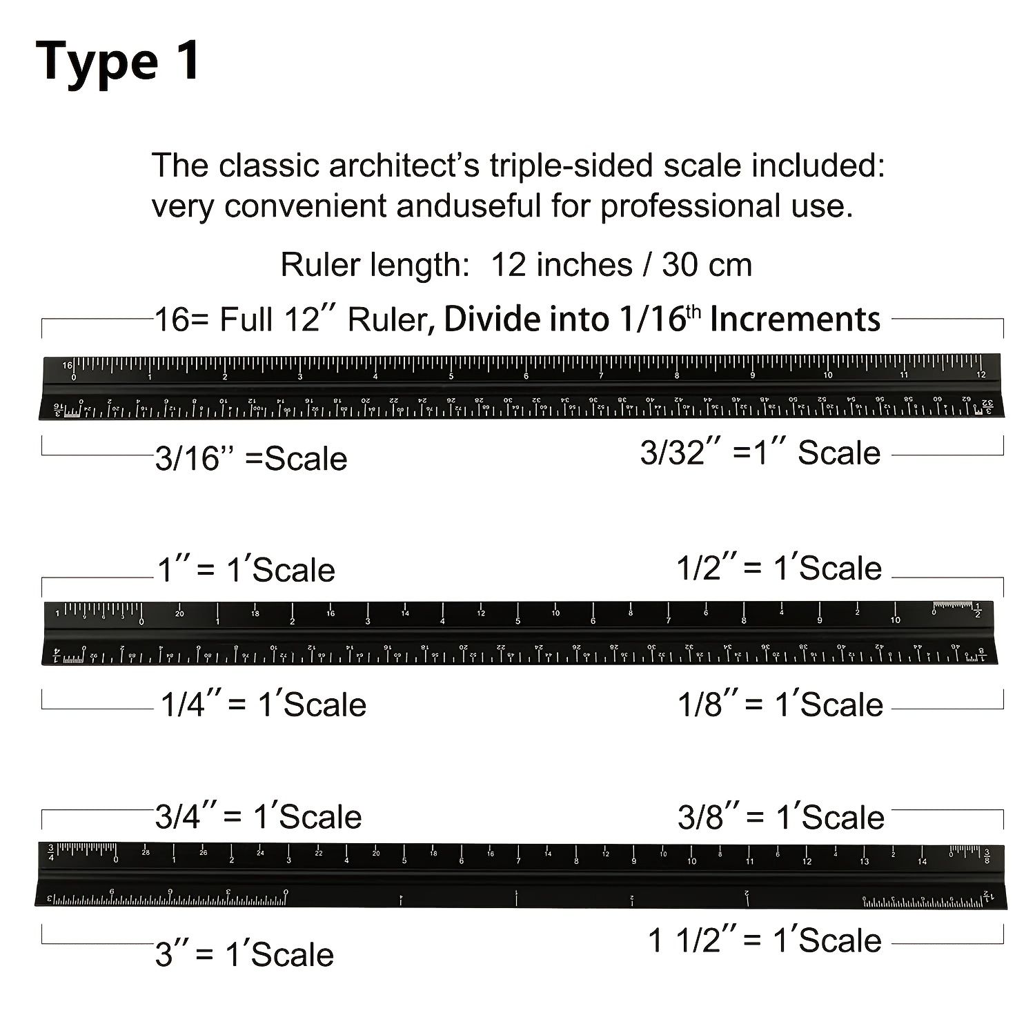 Diamond Tool: SCALE RULER 12 Triangle Scale 3 Sided Architectural