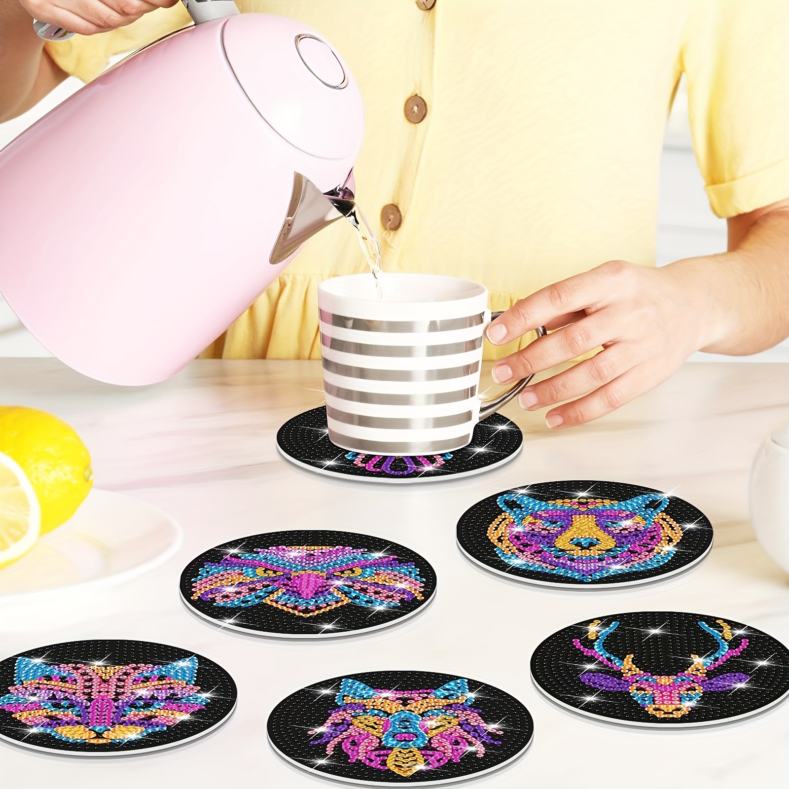 8pcs Animal Pattern Diamond Painting Coaster Set, Shield Shape Diamond  Painting Coaster With Holder, DIY Drink Coaster Diamond Painting Coaster  Kit Fo