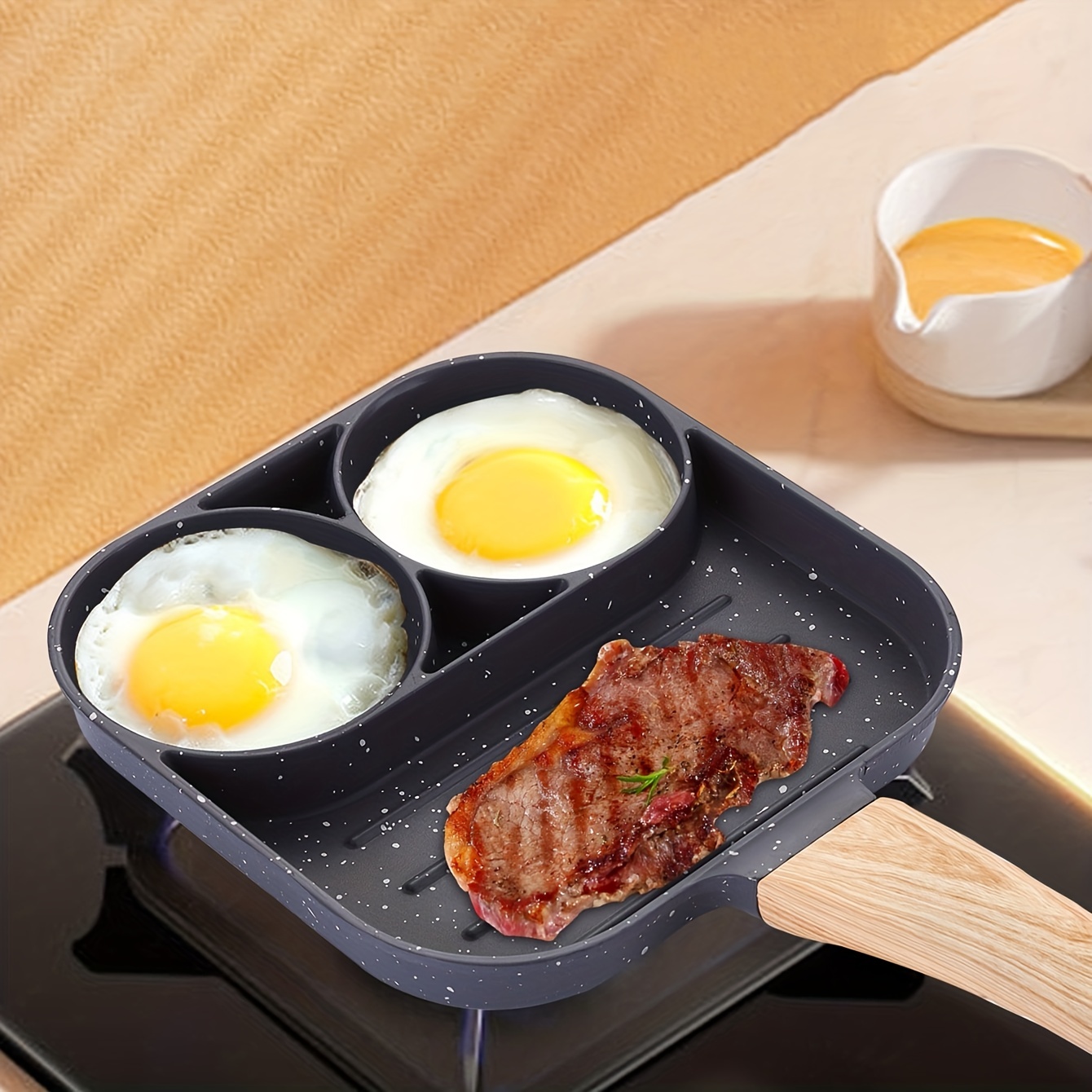 1pc Frying Pan, Egg Burger Maker Pan, 3 Section Divided Grill Frying Pan  Non Stick Omelet Pan Cooking Pan For Breakfast